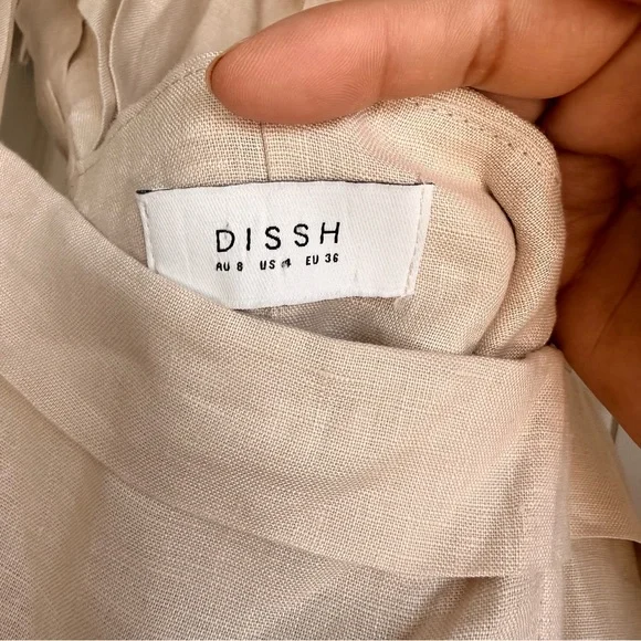 DISSH Size 4 Tan Creasm Aisle Pearl Linen Bow Mini Dress - Picture 7 of 10